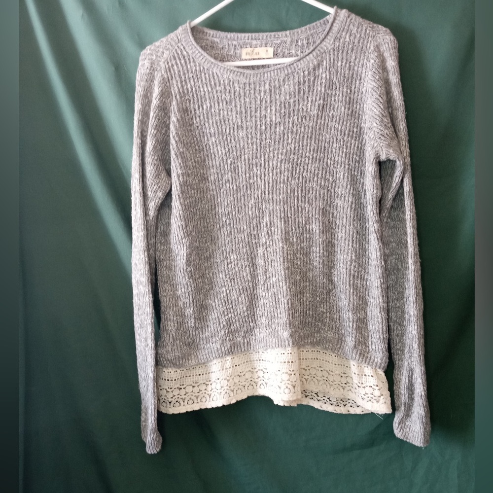 Sweater, loose knit, lace at bottom